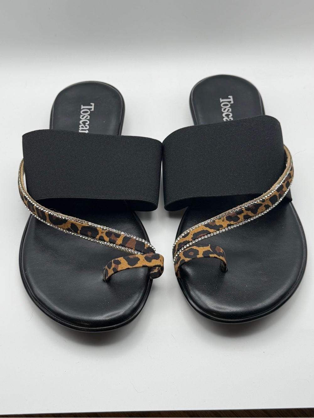 Toscanella Black Slide Sandals with Leopard Accent